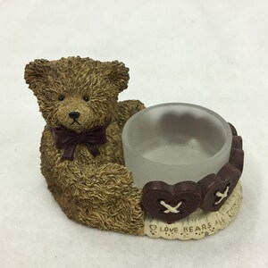 Vintage 2000 Zondervan Votive Holder Bear. Love Bears All Things on Bottom. Great Gift for a Friend. Bear with Glass Jar to Hold Votive.