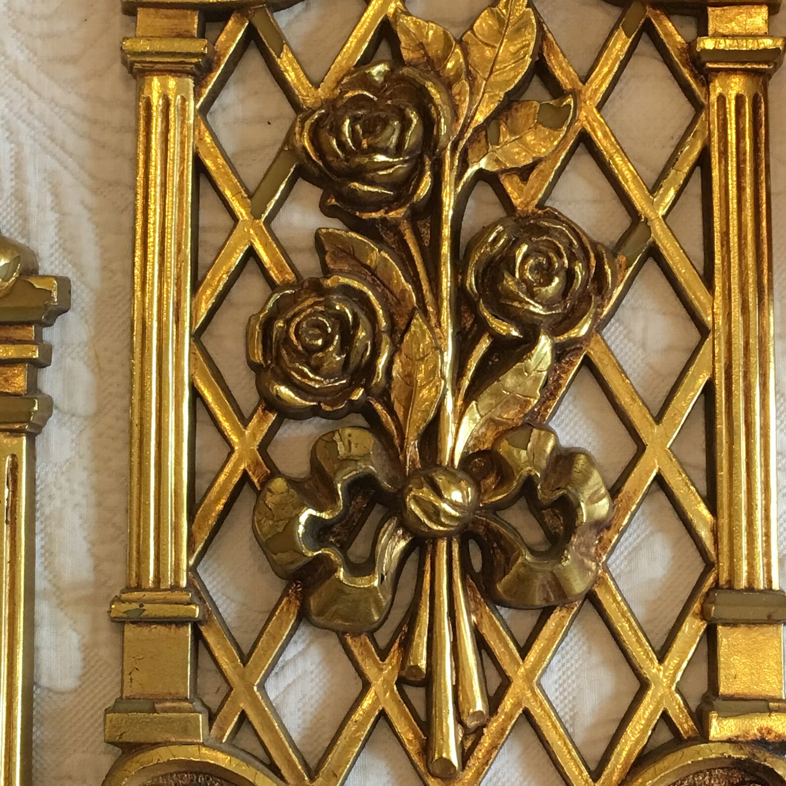 Vintage Gold Painted Wall Plaques With Flower Designs. Fancy Etsy