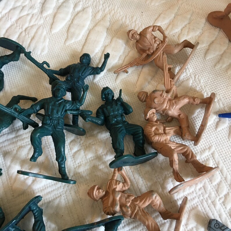 Vintage Miniature Toy Soldiers and Weapons. Green and Tan Hard Etsy India