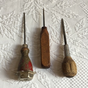 Vintage Awl or Ice Pick. Choose Your Style of Vintage Tool. Metal Cap on End of Handle, Grooved Round Handle or Rectangular Wood Handle.