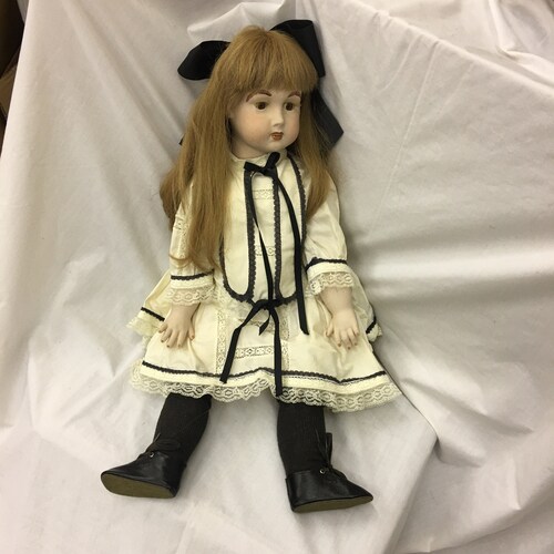Vintage All Porcelain Doll Marked 14. Reddish Blonde with Brown shops Eyes. Victorian Dress with Insets of Lace, Black Stockings, Soft Shoes.