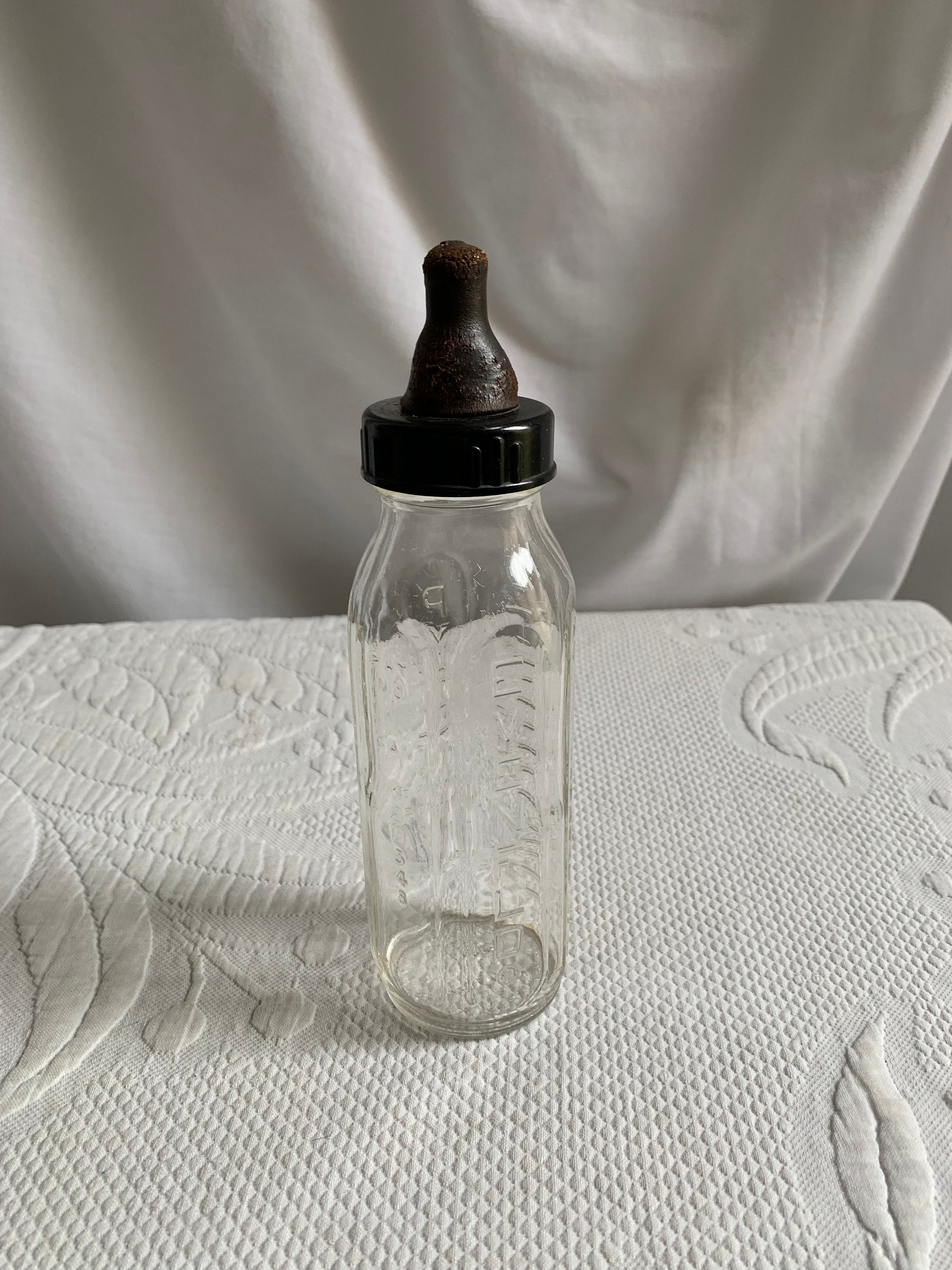 Vintage Pyrex Evenflo Baby Bottle With Black Top and Old Brown Nipple.  Great for a Nursery Decoration. Large Size Glass Baby Bottle. - Etsy