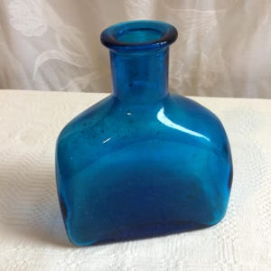 Vintage Blue Glass Bottle. No Lid, Great for a Vase or Bottle Display. Wonderful Addition to a Bottle Collection.