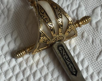 Vintage Toledo Sword Letter Opener. Brass and Plastic Hand Protector Top of Sword.  Toledo Letter Opener.