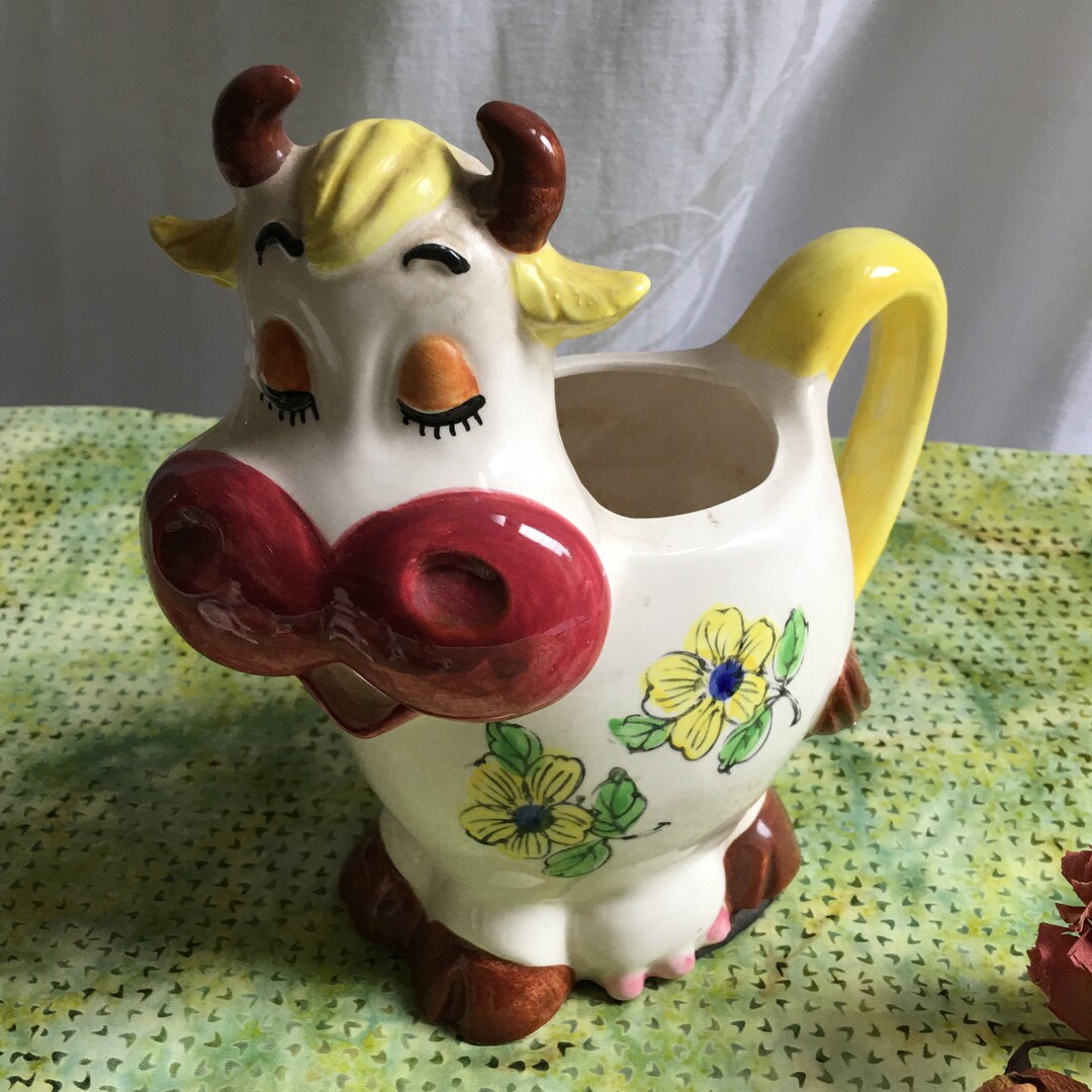 Vintage Enesco Cow Milk Pitcher Tail as the Handle, Mouth as the