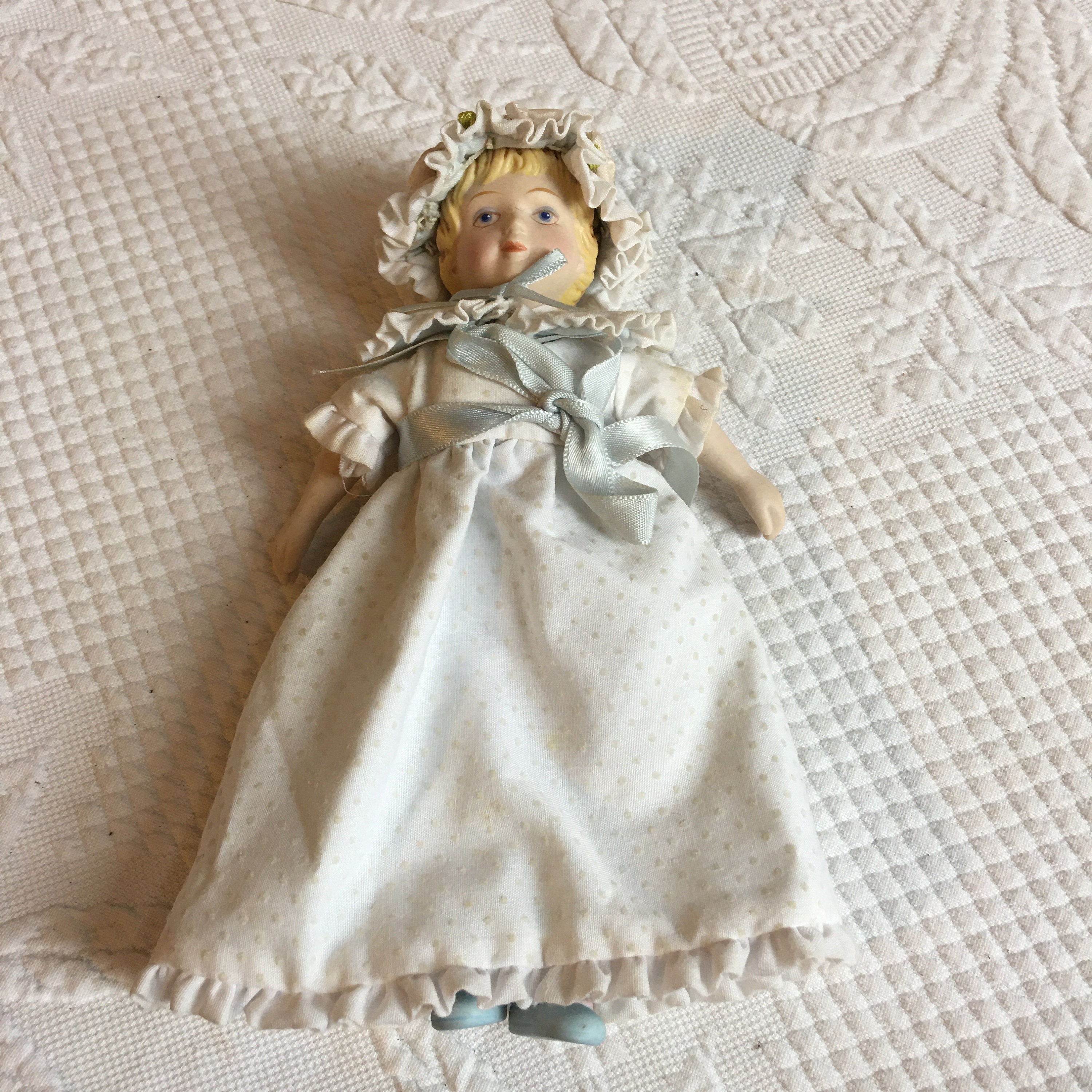 LOT OF 2 PORCELAIN FACE Hands Feet Bisque Dolls 7.5  tall cloth dolls