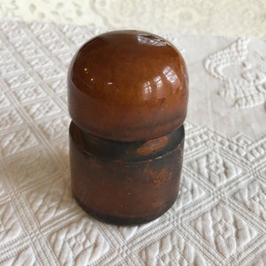 Antique Stoneware Insulator. Brown Shiny Stoneware Electrical Insulator. Brown Enamel Coated Insulator. Great Paperweight.