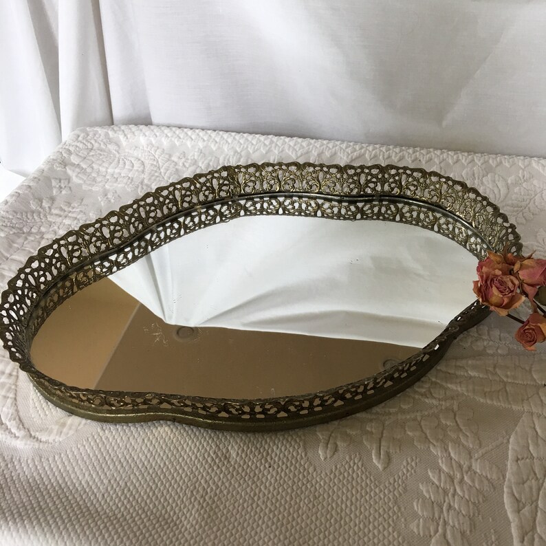 Vintage Large Gold Shaped Mirror Dresser Tray. Swirling Etsy