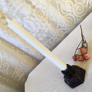 Vintage Red Pressed Glass Candlestick. Hexagon Base Red Glass Candlestick.