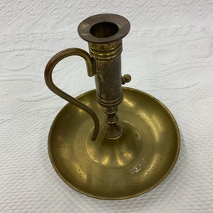 Vintage Brass Candle Holder. Height Adjusting Candle Holder in Solid Brass. Carrying Handle and Large Bowl Type Drip Tray.