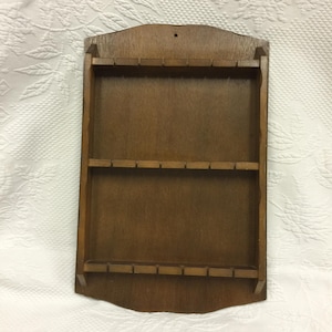 Vintage Wooden 18 Spoon Rack Display Shelf. Three Rows of Collectible Spoons Space to Display. Hole at the Top to Hang.