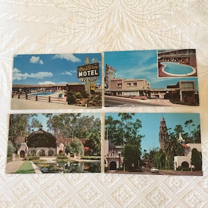 Cartolina d'epoca della California del 1959. Scegli Western Motel Santa Clara, Town House Lodge, Botanical Gardens o Cal. Tower a San Diego, Cal.