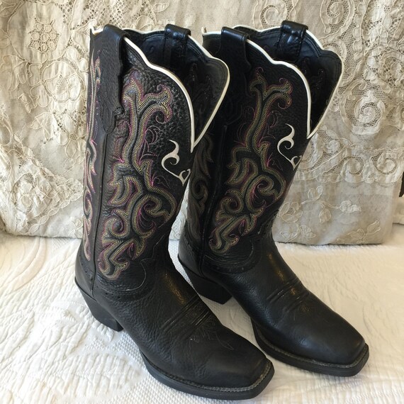 Justin Boots Black with White Embroidery Justin Gypsy Mandra Black Ladies Western Boot | Big Dee main image 2