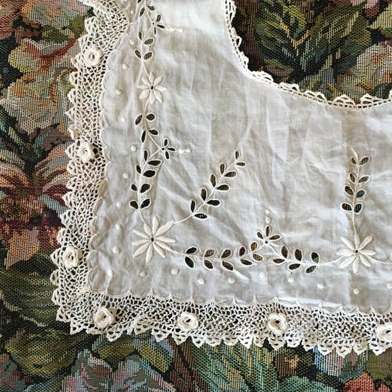 Antique Bib Front Collar with Eyelet Leaf Sprays,… - image 8