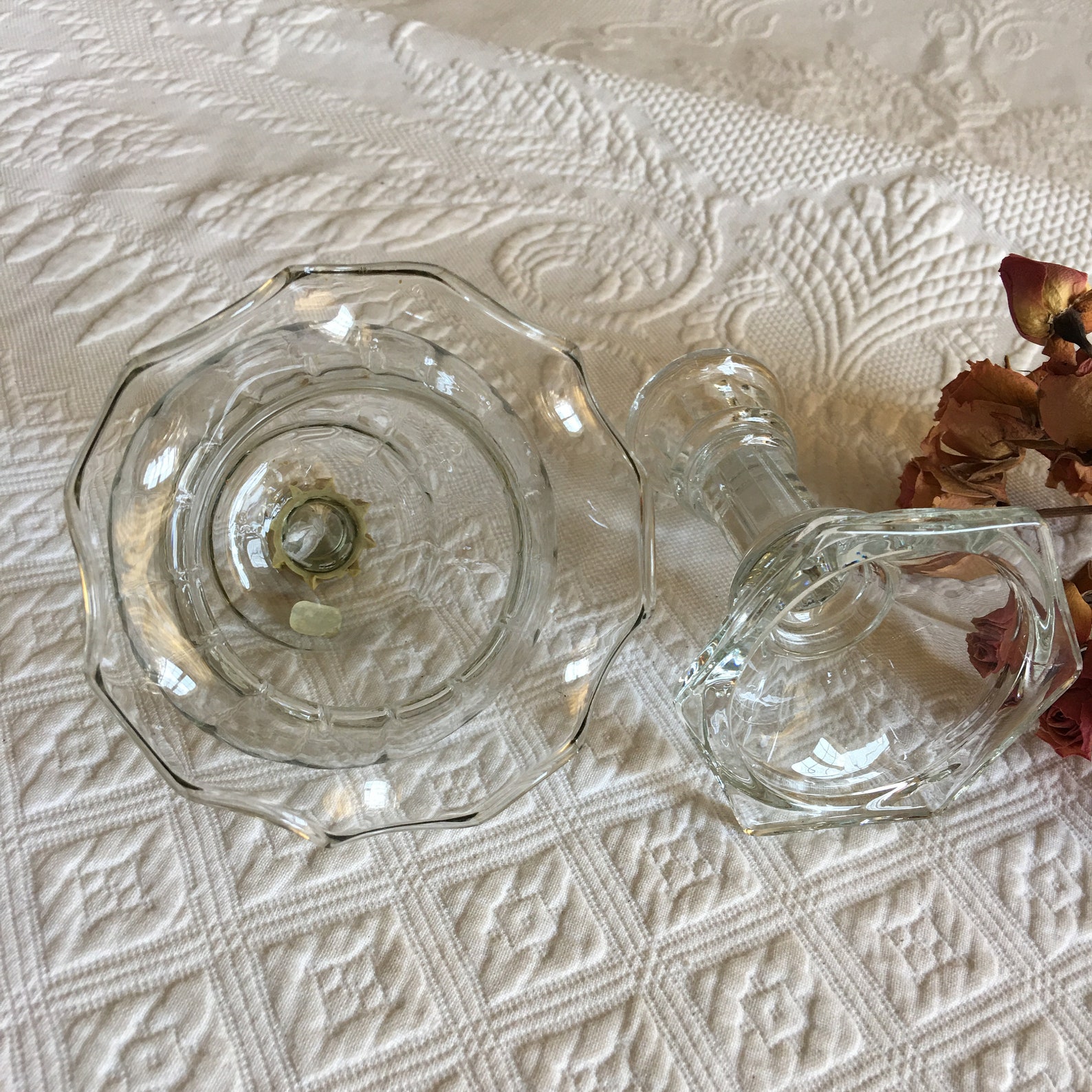 Vintage Candle Holder With Fluted and Ruffled Hurricane Shade. Etsy