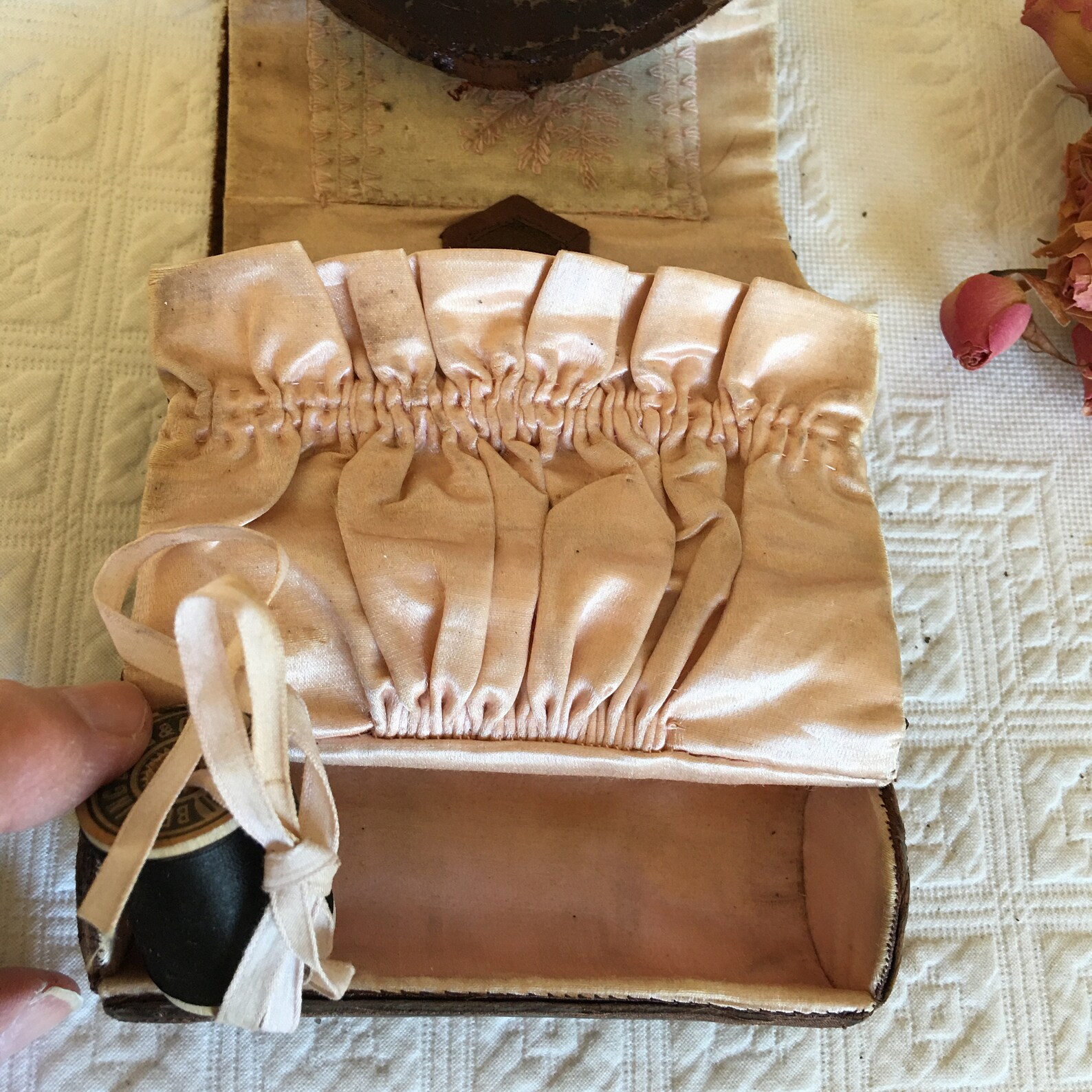 Antique Silk Leather Sewing Case. Shiny Leather Covered Etsy