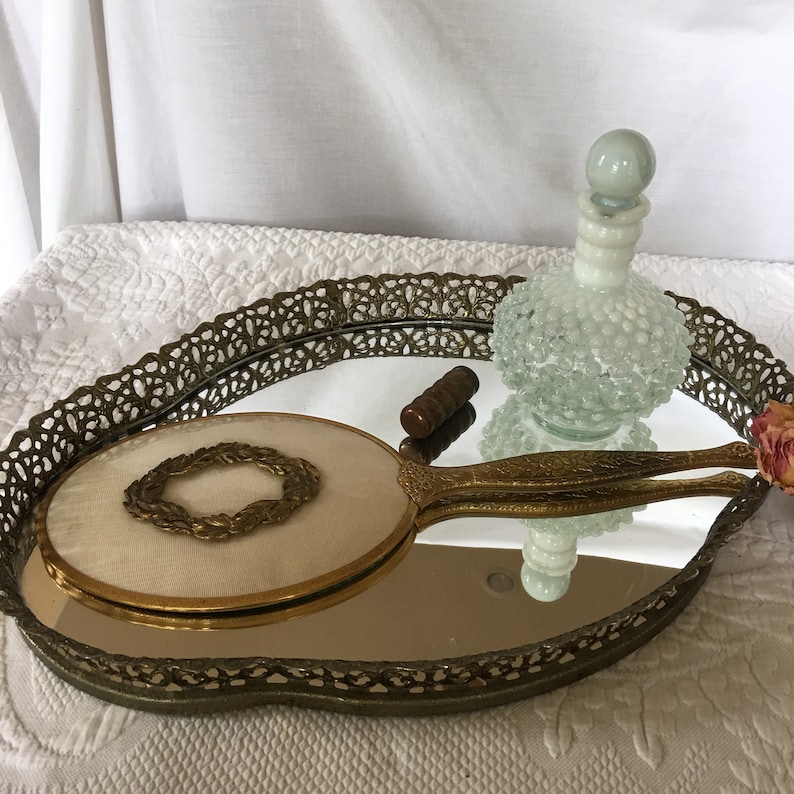 Vintage Large Gold Shaped Mirror Dresser Tray. Swirling Etsy