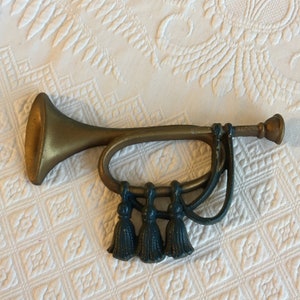 Vintage Sexton Wall Plaque Decoration. Bugle With Hanging Ropes and Three Tassels Wall Decoration.