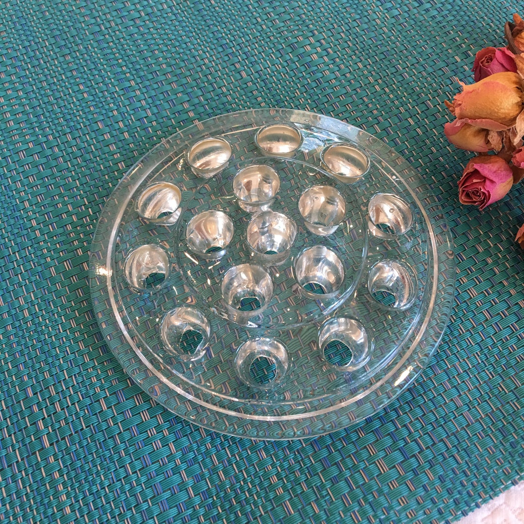 Vintage Clear Glass Holed Flower Frog. Flower Holder Frog. Pressed