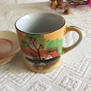 Vintage Noritake Autumn Sunset Wheat Farm Mug Style Cup and Saucer Set. Made in Japan.