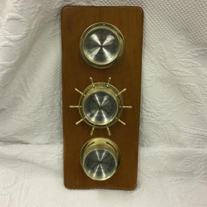 Vintage Springfield Weather Board to Hang. Thermometer, Barometer and Humidity Gauges. Set of Three on One Wall Hanging. Ships Wheel Design.