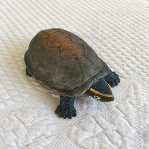 Vintage Clay Turtle with Natural Coloring. Realistic Detailed Turtle Figurine. Box Turtle Figurine.