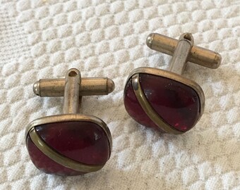 Boutons De Manchette Vintage En Cristal Taillé Et Laiton Doré - Époque édouardienne