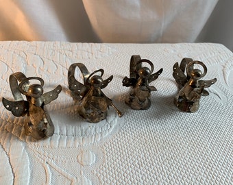 Vintage 4 Angel Napkin Rings. Silver Plate from Regal Quality Silver Hong Kong. Angel Candle Holder, Playing Horn, With Book and With Star.