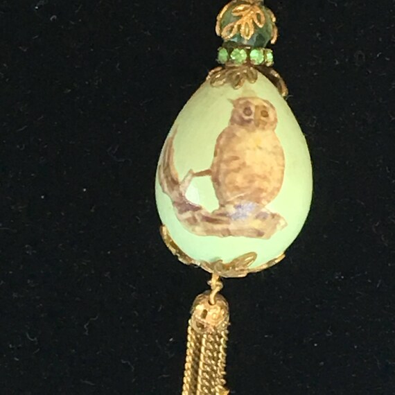 Vintage Egg Pendant Decoupaged With 2 Owls and a … - image 4