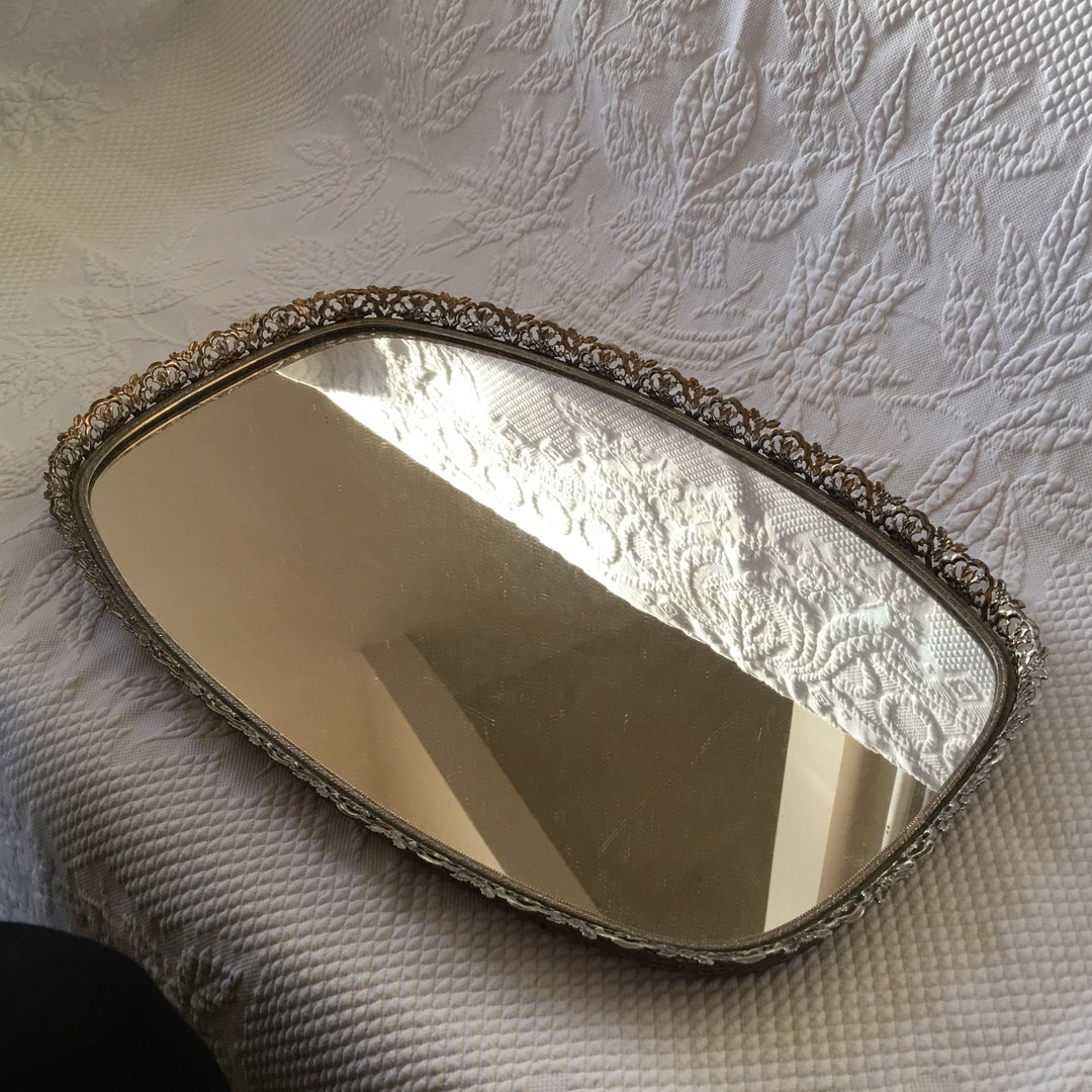 Vintage Large Mirror Tray. Gold Rectangular Shaped Mirror Etsy