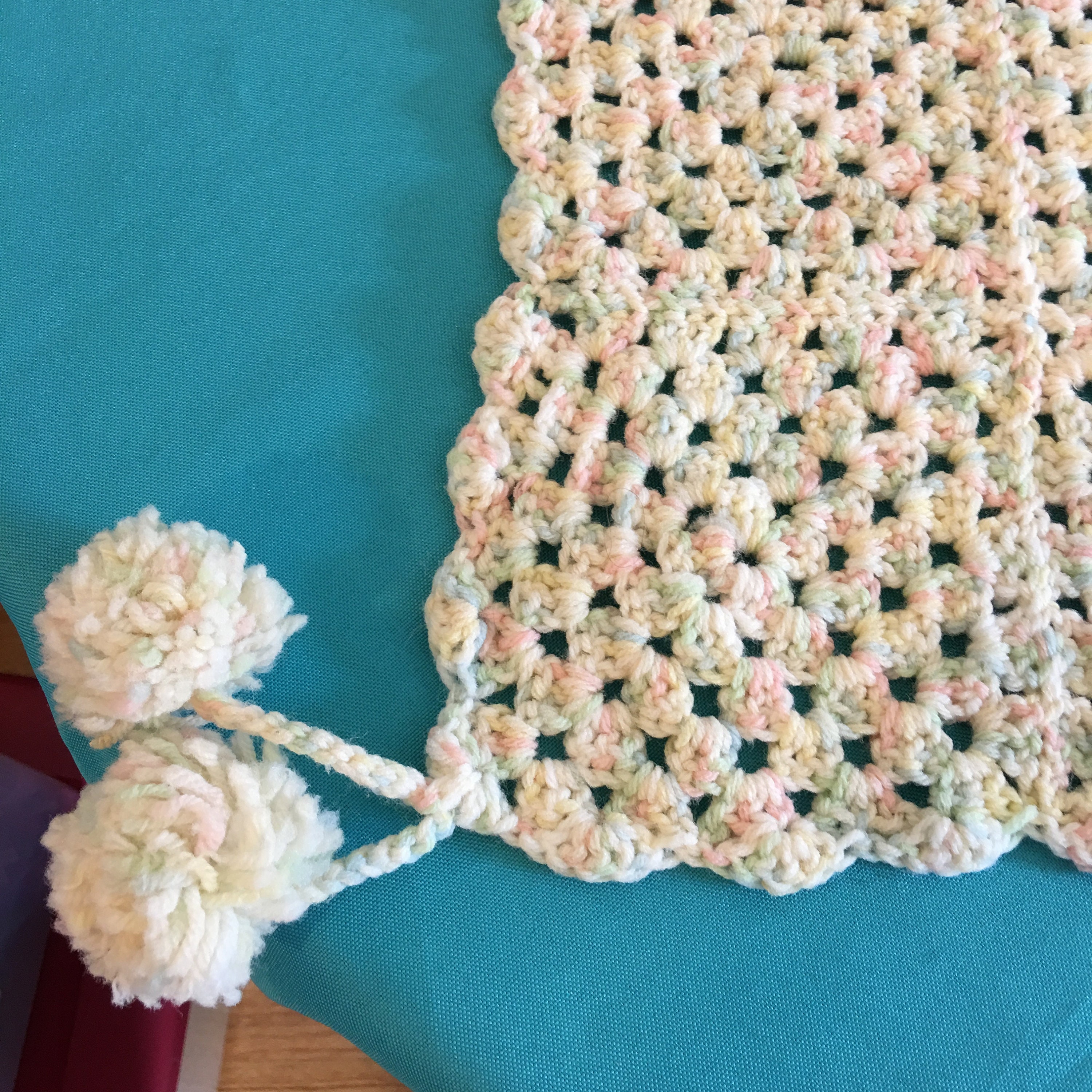 Vintage Crocheted Baby Blanket. Pom Poms At Corners to Help Etsy