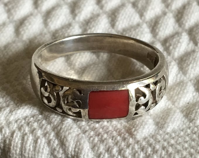 Vintage Sterling 925 Openwork Ring With Rusty Orange Stone in Center ...