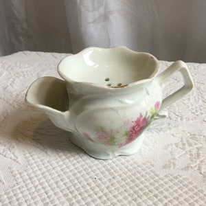 Vintage Shaving Mug with Pink and Green Flowers and Fancy Squarish Handle Design. Great for Use or Display.