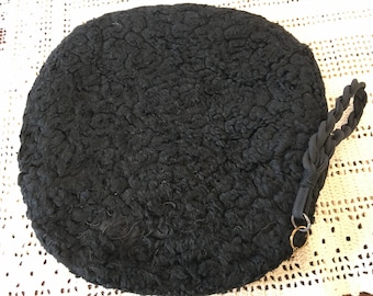 Victoriaanse Muff portemonnee. Zwarte krullend Perzische lammeren wol MOF portemonnee. Edwardian dubbele plicht verborgen portemonnee binnen hand opwarming van de kut Muff.