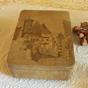 Vintage Music Box With Dancing Lady. German Inlaid Wooden Music Box, Jewelry Box, Trinket or Storage Box. Mirror Inside Lid.