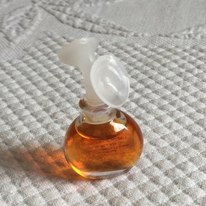 Vintage Mini Fabrique Parfum. Perfume Bottle Full with White Plastic Stopper. Charming Little Mini Bottle and Perfume.