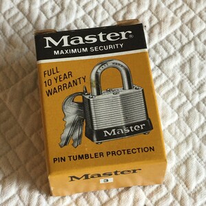 Vintage Master Hangslot # 3 Slot en sleutel. Case Hard Master Maximale beveiliging, Pin Tumbler Hangslot Bescherming. 10 jaar garantie. Nieuw in Box.