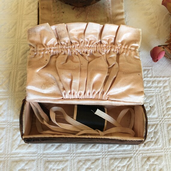 Antique Silk Leather Sewing Case. Shiny Leather Covered Etsy