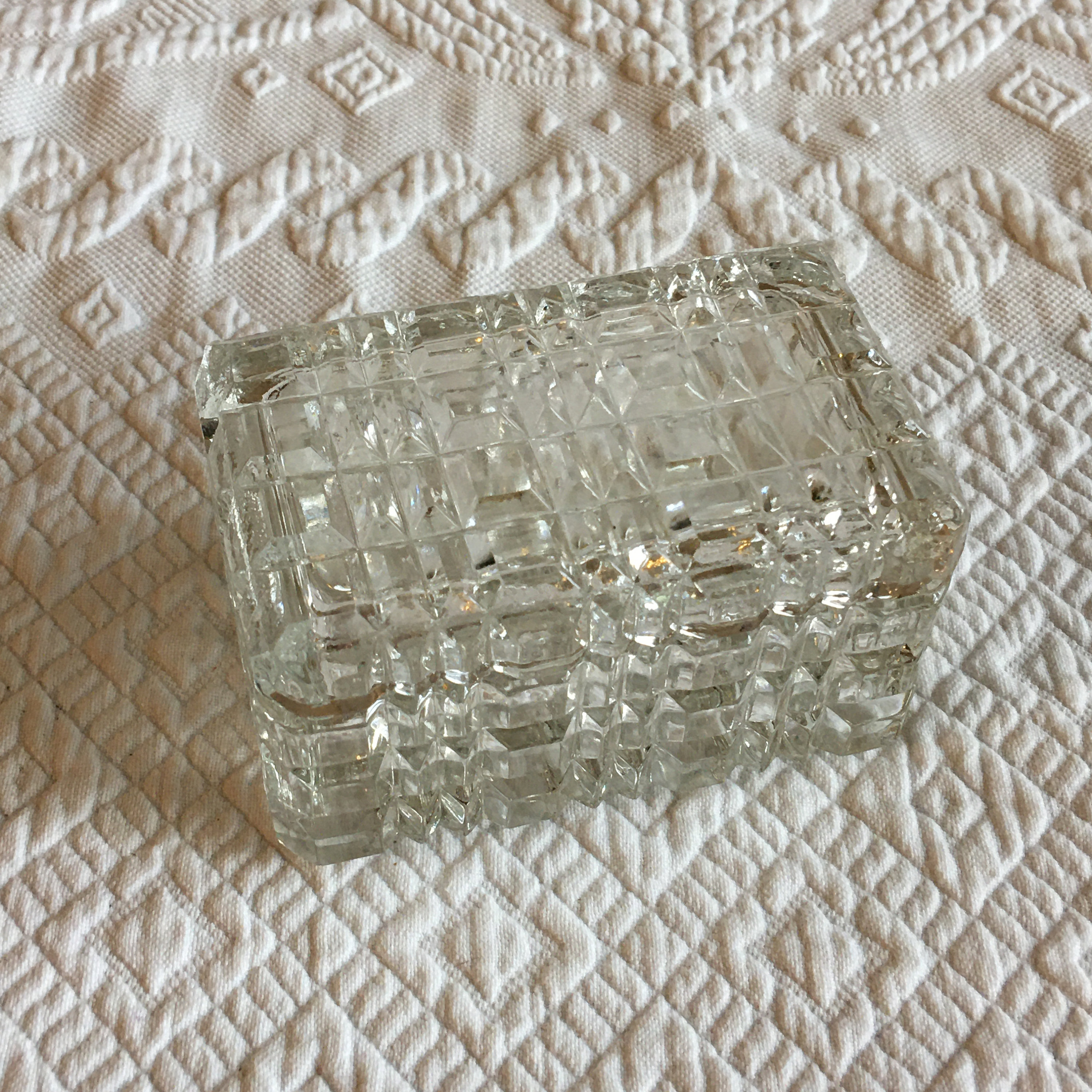 Vintage Glass Dresser Jar. Textured Glass Rectangular Dresser Etsy