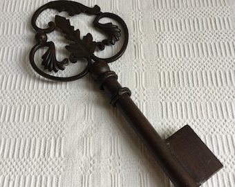 Large Hand Forged Iron Antique Key Square Shaft 3/8