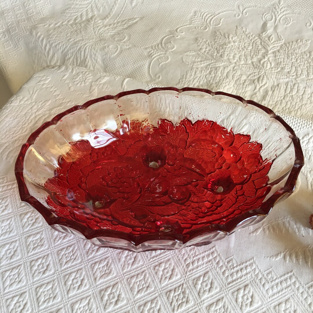 Vintage Large Oval Pressed Glass Oval Bowl. Heavy Solid Glass Etsy
