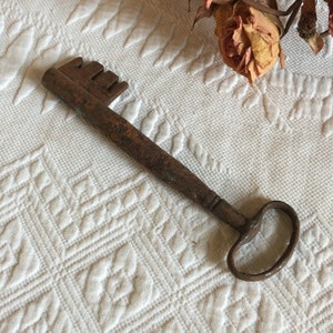 Antique Iron Key. Old Large Key for Large Lock. 4 Prong Large Antique Key. Great Display Key. Could be a Jewish Home Key Taken to Return.
