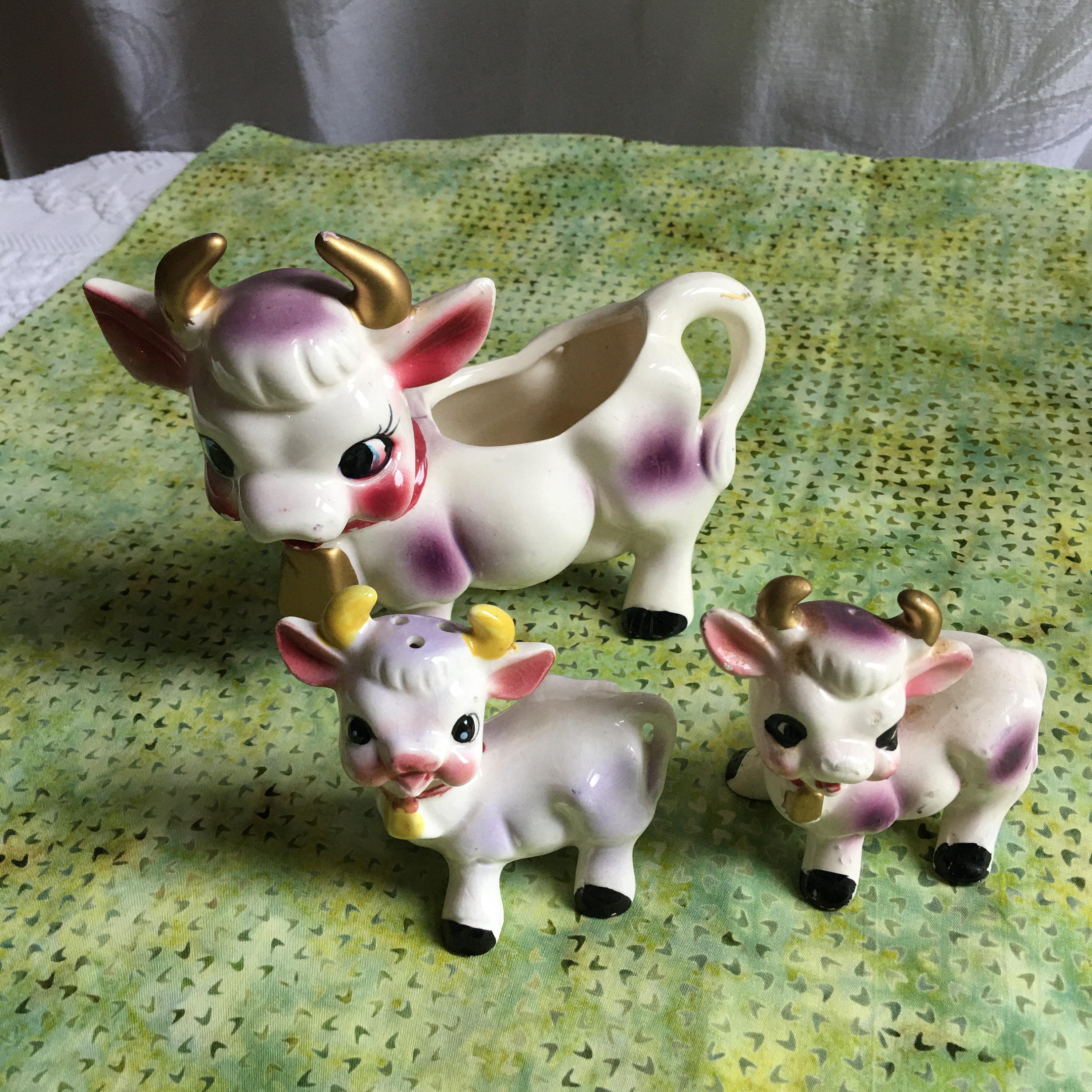 Vintage Elsie the Purple Cow Cream Pitcher and Salt and Pepper 