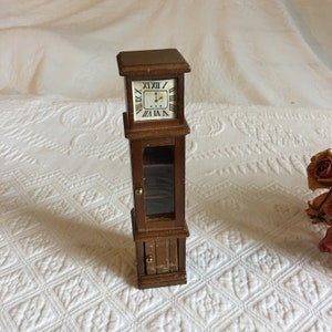 Vintage Miniature Grandfather Clock for Doll House. Mini Grandfather Clock With Opening Doors and Shelves.