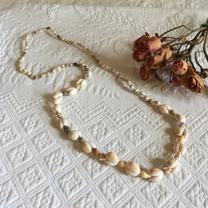 Vintage Shell Necklace. Strand of Light Cone Shaped Shells With White Larger Shells Every Other for Half the Necklace.