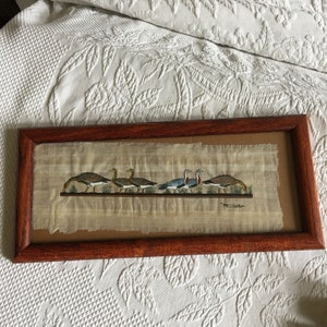 Vintage Rice Paper Geese Picture Signed by Artist MA. Exquisitely Painted Ducks on Hand Made Rice Paper and Framed in Wood Frame. Wonderful.