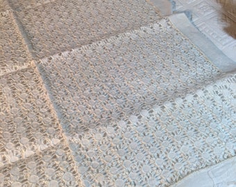 Victorian Pulled Thread Linen Square Pillow Top. Made c. 1906. White Linen Pulled Thread Work.