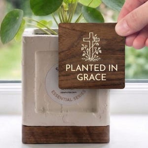 Faith Plant Vessel Christian Decor Succulent Cacti Herb Indoor Pot Religious Spiritual Indoor Planter w/ Drain Hole Concrete Walnut Keepsake