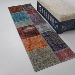 70 x 210 cm Vintage patchworkmatta, handgjord turkisk hallmatta, flerfärgad