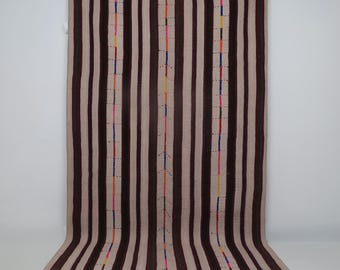 Beige Striped Kilim Rug 7.8x4.7 Vintage Turkish Flatweave Rug Handmade Cotton Boho Area Rug